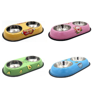 Pet Dog Duble Bowl Kitten Food Water Feefer Stainless Steel Small Dogs Cats Drinking Dish Feeder for Pet Supplies Feeding Bowls