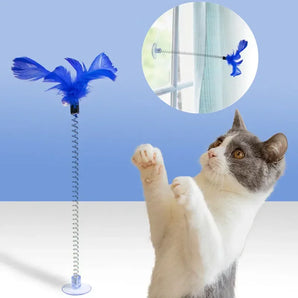 Cat Feather Toys for  Teasing Sucker Cats Toy Ball with Bell Stick Window Sucker Spring Cat Toys Interactive Pet Product