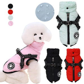 Waterproof Pet Clothes with Harness for Small Medium Dogs Jacket High Collar Puppy Coat Chihuahua Pug Poodle Costumes Outfits