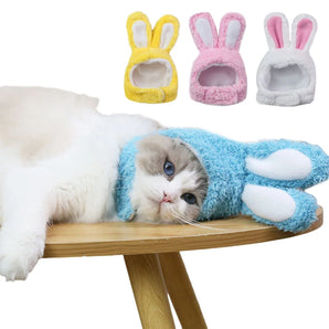 Cute Pet Headgear Rabbit Ears Cap for Cats Warm Plush Cat Hat Christmas Cosplay Warm Hood Kitten Headwear Pets Supplies