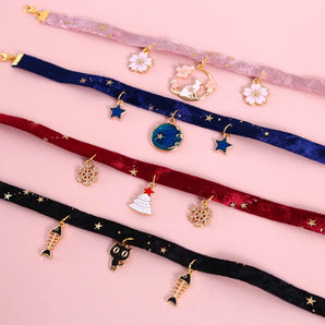 S-M Velvet Bronzing Star Adjustable Necklace For Cats Puppy Fishbone/Snowflake/Starry Sky Collar Chic Pets Supplies Accessories