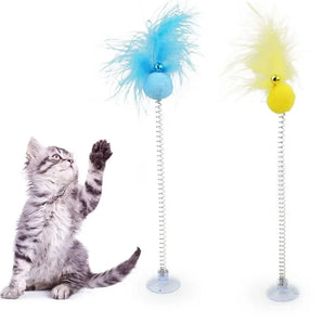 Cat Feather Toys for  Teasing Sucker Cats Toy Ball with Bell Stick Window Sucker Spring Cat Toys Interactive Pet Product