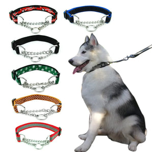 Adjustable Collar for Large Dogs Nylon Pet Dog Slip Pinch Collar Dog Training Accessories Dog Collar with Welded Link Chain