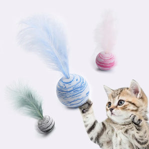 1PC Pet Cat Toys Star Ball Plus Feather EVA Material Light Foam Ball Throwing Toy Funny Pet Dogs Cats Interactive Toys Dropship