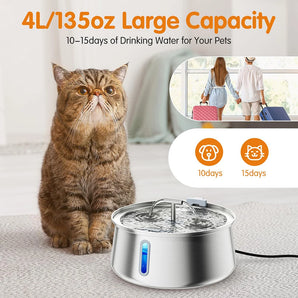 4L Cat and Dog Stainless Steel Pet Drinking Machine Ultra-Silent Pump Drinking Fountain Suitable for a Variety of Pets