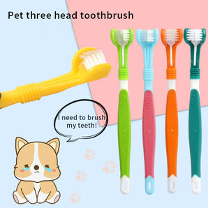 Three Sided Pet Toothbrush Three-Head Multi-angle Toothbrush Cleaning Dog Cat Brush Bad Breath Teeth Care Tool