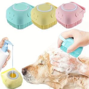 Pet Shampoo Brush, Silicone Massage Rubber Bath Comb With Shampoo Storage For Dog & Cat, Pet Grooming Tool